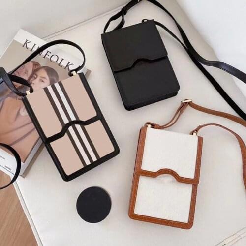 Luxury Crossbody Gold Hardware Lock Mini Square Pouch For iPhone Samsung Phone Case Universal 7inch Card Wallet Bag With Chain