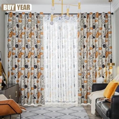 Korean-style Curtains for Living Dining Room Bedroom Garden Small Fresh Pure Color Cartoon Children Curtains Girl Room Curtains