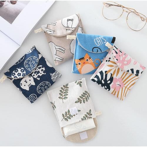 Lovely tampon cartoon cotton linen storage bag sanitary napkin bag