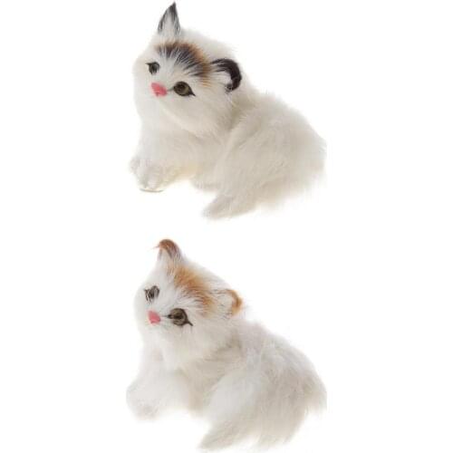 2 Pieces Cute Realistic Lifelike Cat Kitten Toys Furry Ornament Kids Gifts Yellow & Black Forehead