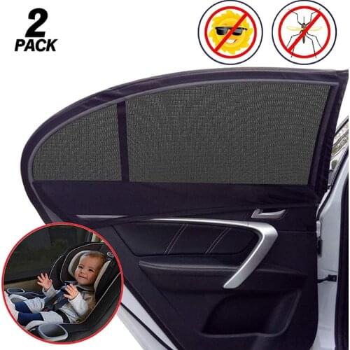 2pcs Car Front&Rear Side Window Sun Visor Shade Mesh Cover insulation anti-mosquito Fabric Shield UV Protector Sunshade Curtain