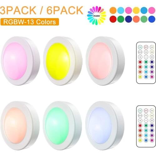 Battery Powered LED Puck Light Wireless Color Changing With Remote Controls LED Under Cabinet Lighting Dimmer & Timing Stick D30