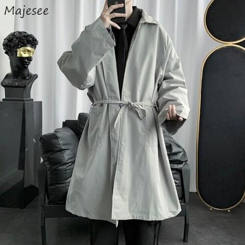 Men Trench Solid Color Autumn Fashion Harajuku Long Streetwear Straight Outwear Male Korean Style Coats Windbreak Loose Ins Chic