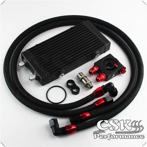 Universal 10 Row 248mm Engine Oil Cooler British Type+M20XP1.5 / 3/4 X 16 Filter Relocation+5M AN10 Oil Line Kit Black