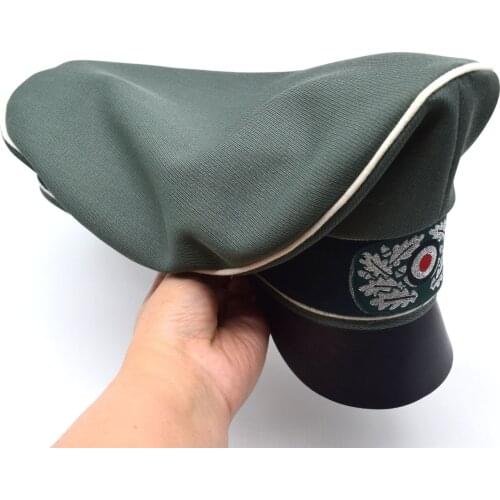 Military Reenactment WWII WW2 German Whipcord Marshals Generals Officers Crusher Visor Hat Cap Hat Sweat Ring W Leather Replica