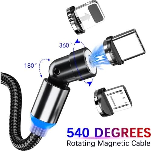 540 Degrees Rotating Magnetic Cable Micro USB Type C Cable For iPhone 12 11 Pro XS Max Samsung Xiaomi Phone USB Cord Wire Kabel