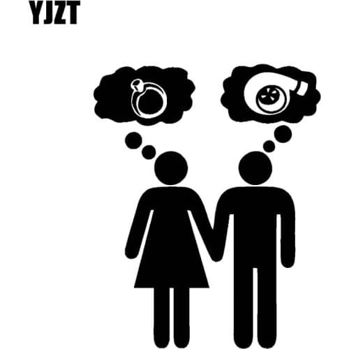 YJZT 14.4CM*18CM Guy Girl Turbo Ring Funny Vinyl Decal Car Sticker Black/Silver C10-00847