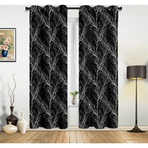 Black Branch Forest Simple Texture Window Curtains for Living Room Kitchen Curtain with Valance Kids Room Home Decor