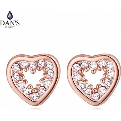 DANS 3 Colors Real Big Brand AAA Zirconia Simple Micro Inlays Fashion Stud Earrings for Women Heart 115016Rose