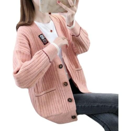 Fad Autumn Spring Cardigans for Women Knitting Korean Style Loose Female Sweaters Single Breasted with Pockets Casual Outwear