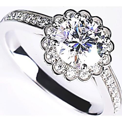 Cute Petal Real S925 Sterling Silver Womens Rings Luxury Wedding Unique Engagement Proposal Big Diamond Jewelry Lovely Charm