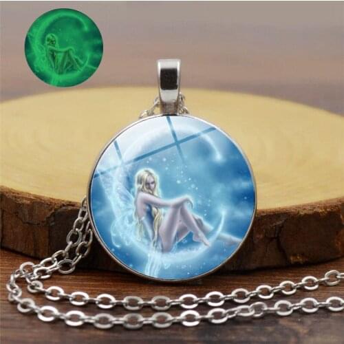 2019 Women Fashion Jewelry Gift Classic Glass Round Glow In The Dark Pendant Necklace Magic Fairy Time Gem Luminous Necklace