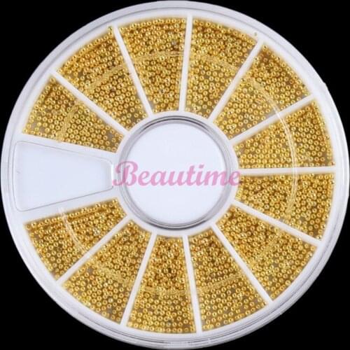 1 Box Steel Beads Nail Studs Gold Champagne 1.0mm Mixed 3D Nail Art Decorations In Wheel Manicure DIY