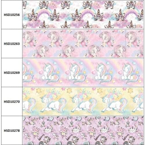 10yard Cartoon Unicorn Heart Star Printed Grosgrain Ribbon Accessory Hairbow Headwear Decoration DIY Wholesale OEM 38MM 75MM