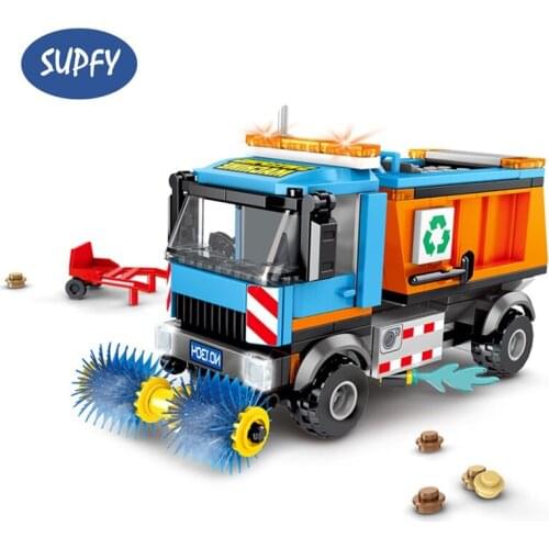 208Pcs Multifunctional Sanitation Cleaning Vehicle Assembling Model Building Blocks Toys Figures DIY Bricks Set for Children Toy