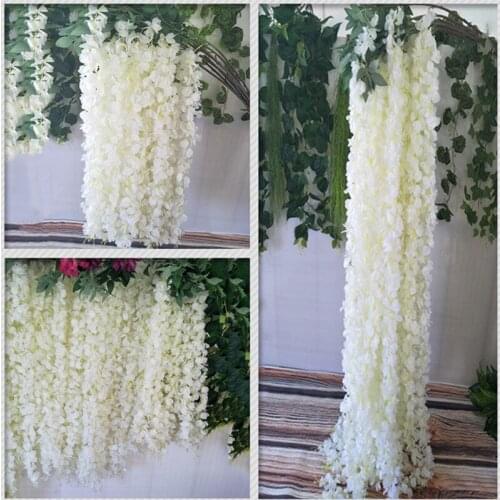 3 Forks/ Stem White Artificial Silk Wisteria Flower String Encryption Garland Vine For Home Wall Hanging Wedding DIY Supplies