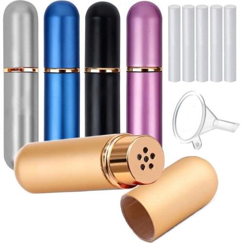 5 Pack Aluminum Nasal Inhaler Tubes Essential Oil Inhalers Portable Personal Reusable Tube with Cotton wicks Inhalers for Travel