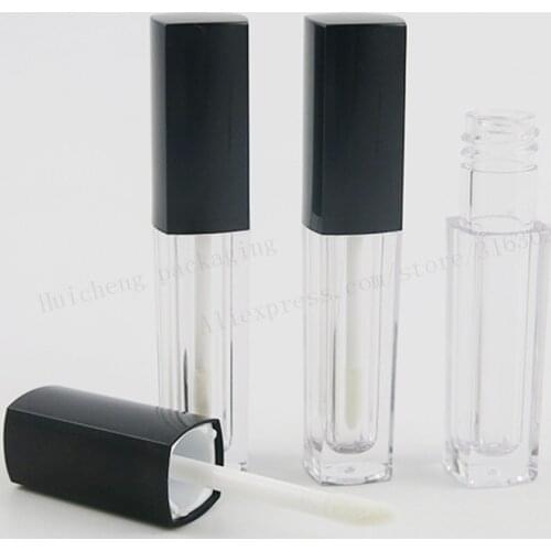 50ml x Empty 2.5ML Mini Square Makeup Tools Empty Lipstick Tube Lip Balm Bottles Lip Gloss Container With Brush Black Lids
