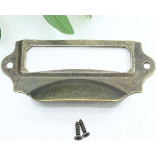 Good cheaper antique brass cabinet handle vintage Card Holder Drawer Pull Label holders Label Frames antique simple bronze pull
