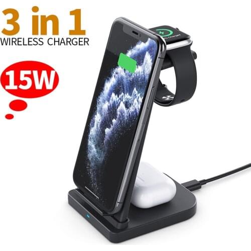 3 In 1 Qi Wireless Charger 15W Fast Charging Dock Station For iPhone 12 11 Pro X 8 XR XS For Apple Watch 6 5 4 3 2 Airpods Pro