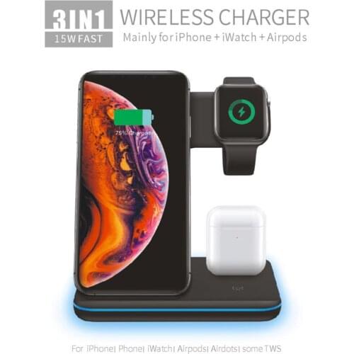 New 15W Qi Fast Wireless Charger Stand For iPhone 11 Pro XS XR 8 X 3 in 1 Charging Dock for Apple Watch 5 4 3 2 1 Airpods Pro