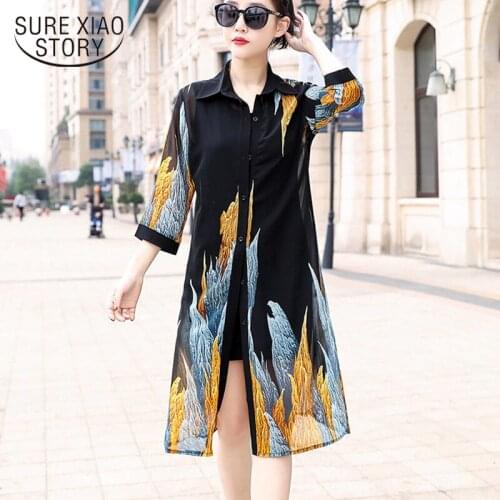 2021 Chiffon Cardigan Shirts Tops Summer Sun Protection Women Long Blouses Half Sleeve Loose Flower Print Blouse Women 9122 50