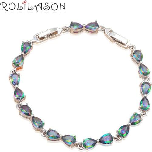 ROLILASON Water Drop Design Birthday Gifts Silver AAA Zircon Bracelets Health Nickel Lead Free Fashion jewelry TB885