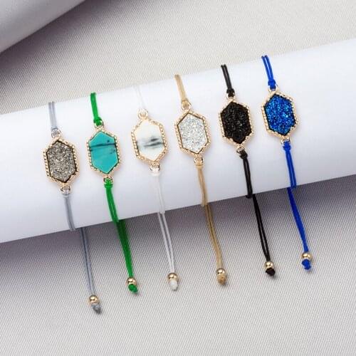 Rope chain Bracelet Resin Druzy Bracelet Imitation Crystal Stone Bracelet cuff Bangle Gold Color Brand Jewelry Women gift