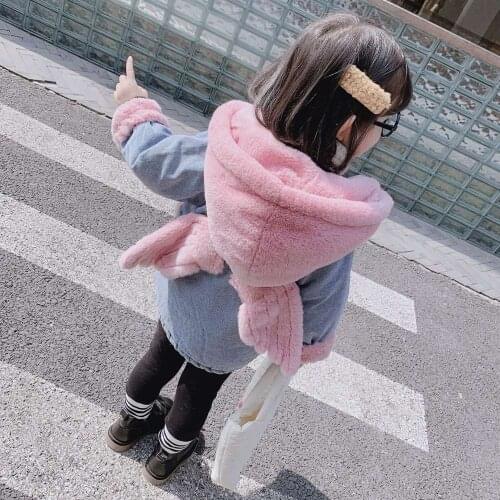 Children Jeans Velvet Thicken Hooded Long Sleeve Princess Outwear Coats Casacos 12M-6T Newest Warm Winter Baby Girls Coat Kids
