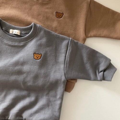2021 Fashion Autumn Korean Baby Boys Girls Hoodie Sweatshirt Cartoon Bear Print O-Neck Children Kids Pull Over Cotton Jumper