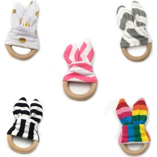 Baby Christmas Baby Bunny Ear Teething Ring Safety Wooden Chewie Teether For Children Kids Baby Care Accessory Shower Gifts