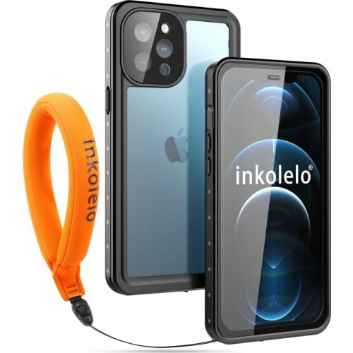 Inkolelo iPhone 12 Pro Max Waterproof Case Built-in Screen IP68 Full Sealed Shockproof Cover for Summer Swimming Diving Black