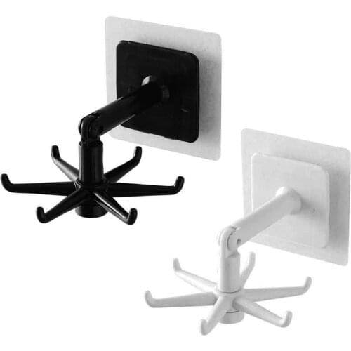 2PCS Kitchen Utensils Storage Hook,Hole-Free Wall Hanging 6-Claw Storage Rack Kitchen Bathroom Sticky Wall Hook(Black + White)