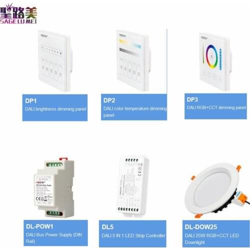 DL5 DP1 DP2 DP3 DALI RGB+CCT brightness color temperature dimming panel DALI Bus Power Supply 5 IN 1 LED Strip Controller