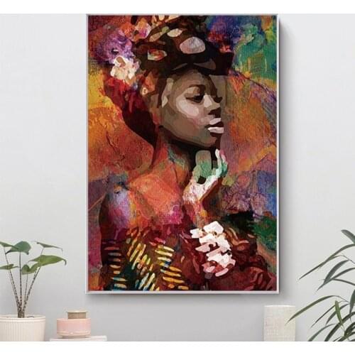 Colorful Women Portrait Canvas Painting Abstract Africa Girl Posters and Prints Cuadros Wall Art Picture for Living Room Decor