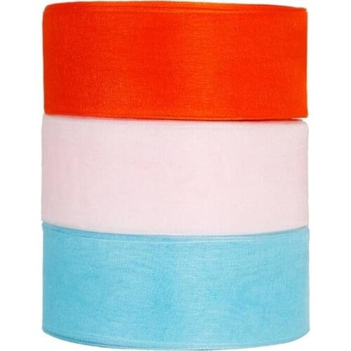 Hot 100pcs/lot 4cm x 45m Solid Color Organza Tulle Ribbons Roll Gift Wrapping Packing DIY Organza Tape Party Christmas