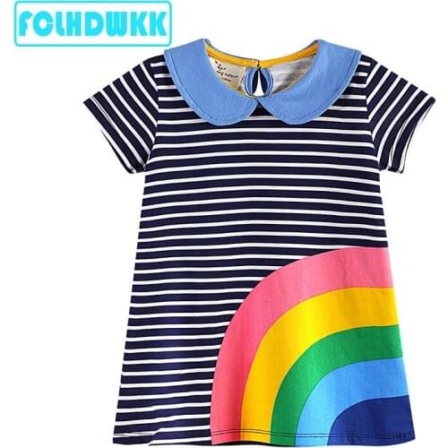 Summer Girls Clothing Striped Girl Dresses Sleeve Cute Rainbow Children Clothing Kids Girls Dress Cotton Kids Clothes