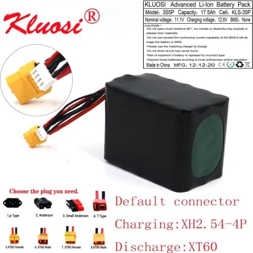 KLUOSI 3S5P 12V 17.5Ah 18Ah 12.6V High Capacity UAV Rechargeable Li-ion Battery for Various RC Airplane Quadrotor XH2.54-4P XT60