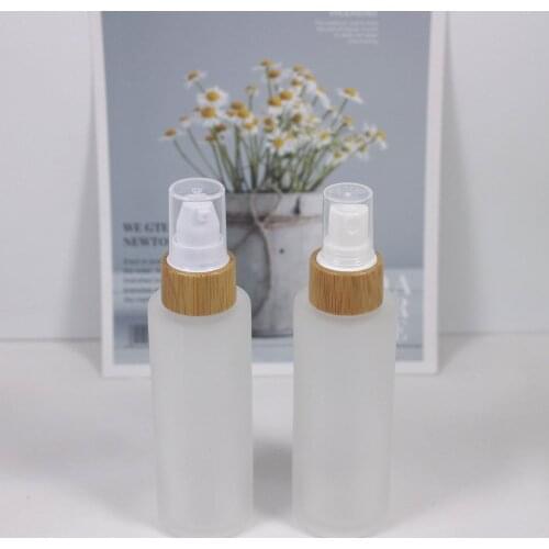 60ml Frosted Glass Lotion Bottle Natural Wood Bamboo Cover Beauty Skin Care Product Spray Liquid Packaging Container