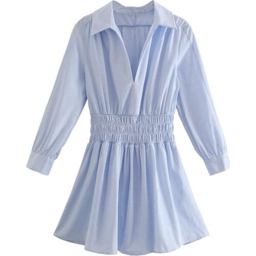 Preppy Shirt Collar Long Sleeve Mini Shirt Dresses DLQZ426