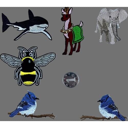 Cartoon Animals Elephant Fish Fabric Patch Embroidery Iron On A pair of birds Patches For Clothing Bag DIY Clothes Stickers