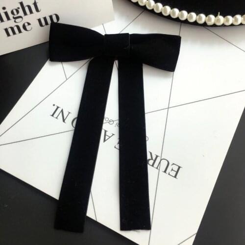 New Woman Brooches Pins Big Black Ribbon Bowknot Sweet Corsage Long Bow Tie Brooch Fashion Jewelry Shirt Accessories