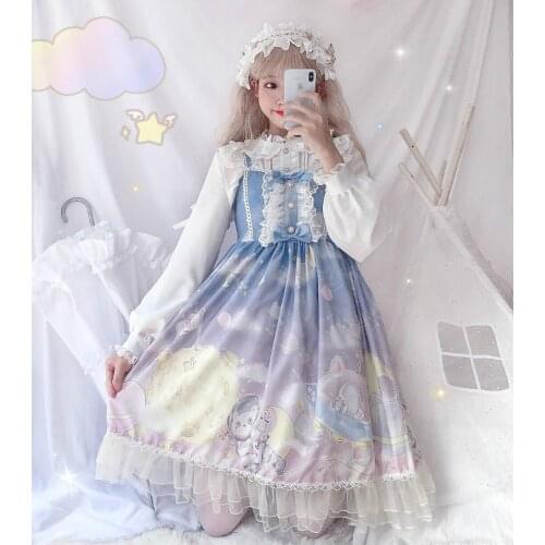 OLOMLB Japanese Style Lolita Dress Women Sweet Jsk Sleeveless Sweet Top Clothing Girl 2021 Summer Cartoon Print Princess Dress