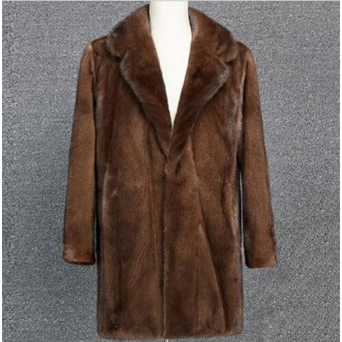 Autumn faux mink leather jacket mens winter thicken warm fur leather coat men slim jackets jaqueta de couro fashion brown S - 6X