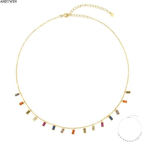 ANDYWEN 925 Sterling Silver Gold Rainbow Zircon Charms Choker Chain Necklace 2020 Women Fashion Luxury Jewelry Party Gift Crysta
