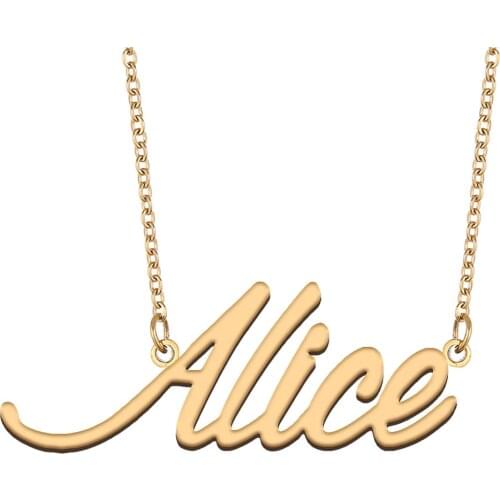 Alice Name Necklace for Women Stainless Steel Jewelry 18k Gold Plated Alphabet Nameplate Pendant Femme Mother Girlfriend Gift