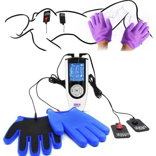 USB Charging Electric Shock Gloves Breast nipple body Massage Stimulation Fetish masturbator Adult Game Sex Toy For Men Couples