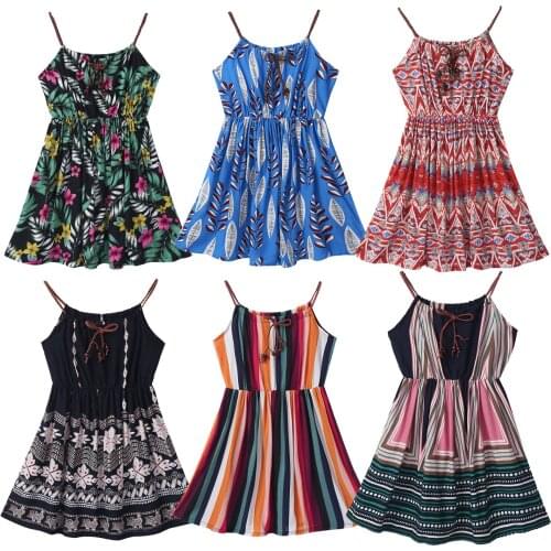 Girls Casual Beach Dress Bohemian Kids Summer Sleeveless Strap Princess Dress Floral Print Children Party Dresses Girl Sundress