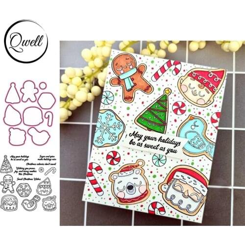 QWELL Santa Claus Gingerbread Man Candy Cane Clear Stamps With Coordinating Cutting Dies DIY Album Craft Scrapbooking Craft Card
