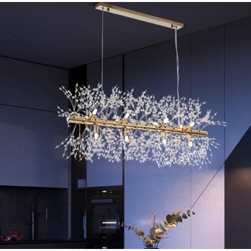 Rose Gold Body Rectangle Crystal Chandelier Mid century art deco Large Long Chandelier Bar Salon Restaurant Ceiling Hanging lamp